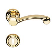 Nota Brass Lever Handle on Rose - Satin